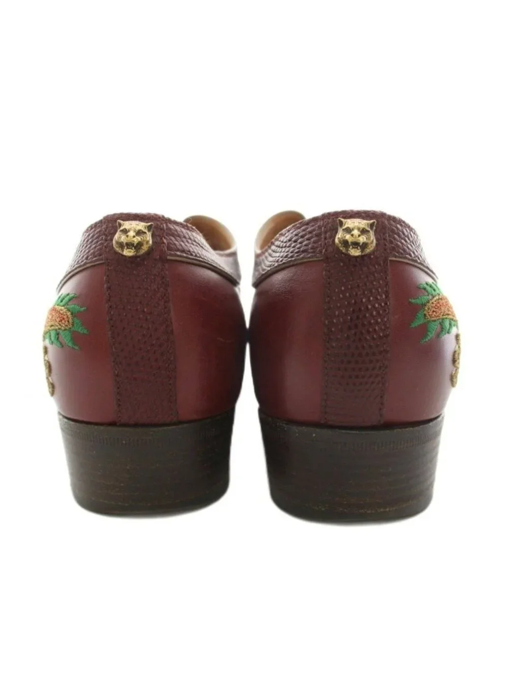 Gucci Dragon Embroidery Leather Shoes Dress Pattern 8 Brown